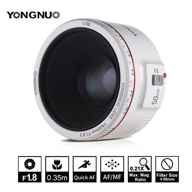 YONGNUO YN50mm F1.8 II Lens Standard Prime Large Aperture Auto Focus Camera Lens for Canon EOS 70D 5D2 5D3 600D DSLR Camera