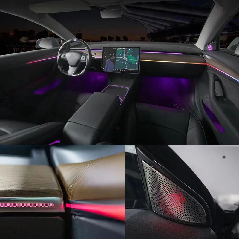 

Поп-декоративная тень, активный окружающий свет для Tesla Model 3 Model Y 2021 2022, управление чашкой, внутренняя светодиодная лампа, центральная стойка, светильник
