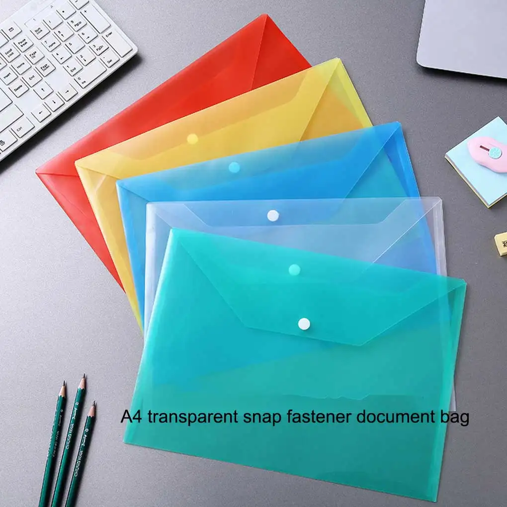 12 Pcs A4 Size Plastic Envelopes Waterproof Document File Folders Test Paper Organizer Bag Home Office Red/Label