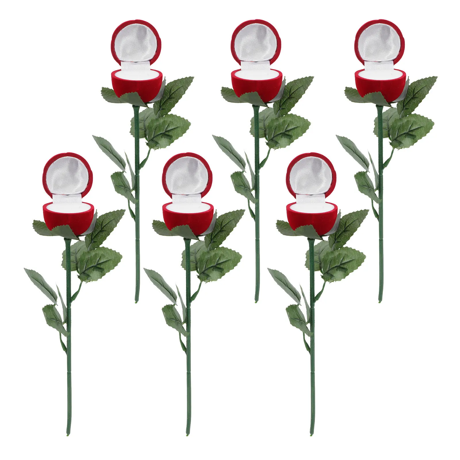 6Pcs Red Rose Ring Boxes Elegant Engagement Jewelry Holder Proposal Wedding Ceremony Ring Presentation Case Compact Design