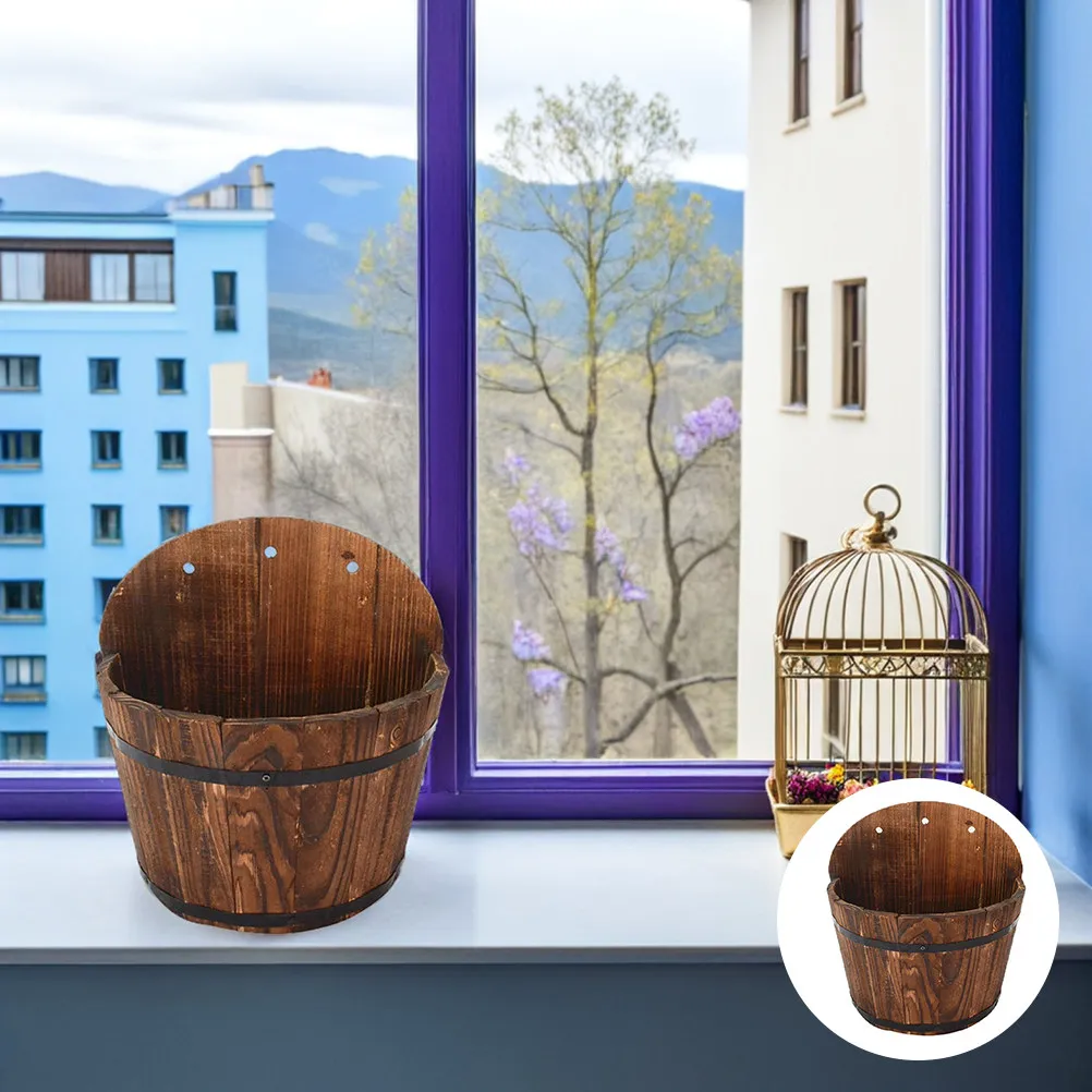 Wooden Flower Bucket Flowerpot Decorative Container for Succulent Plants Garden Home Plant Holder Display Flower Container