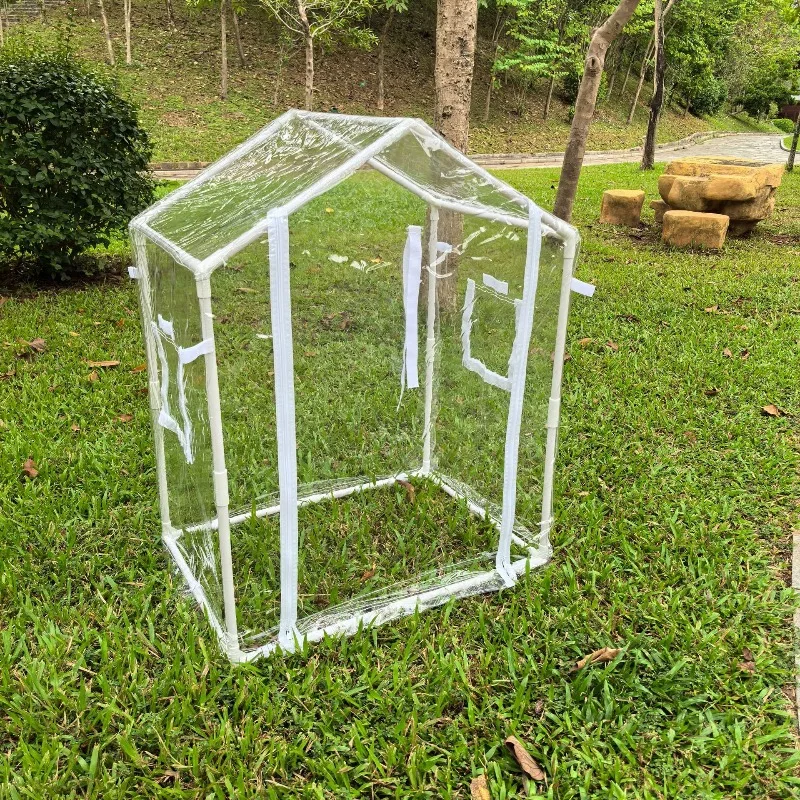 خيمة PVC جديدة، مع نوافذ تهوية وأبواب بسحاب، حضانة نباتية مع أضواء معلقة، أخضر مقاوم للبرد والرياح #3