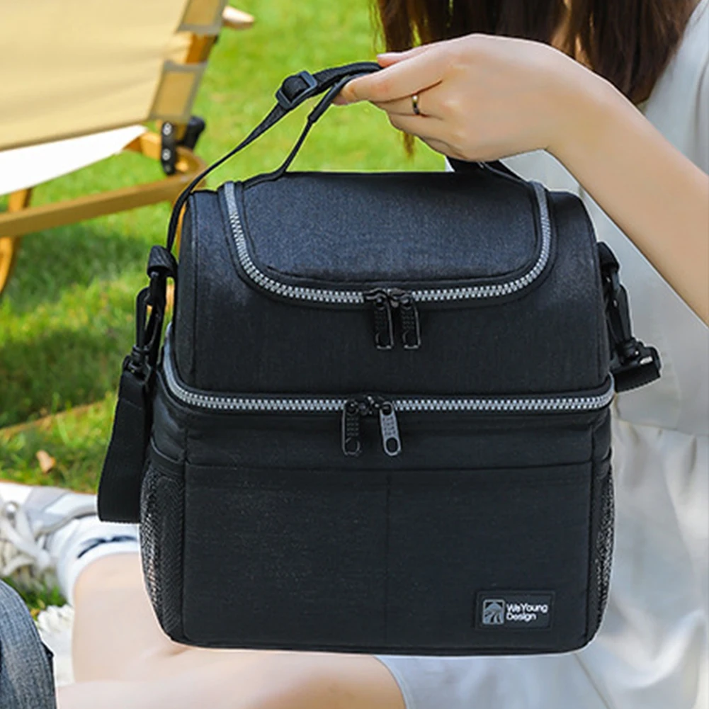 

Ланч-бокс с двумя отделениями, сумка для пикника на открытом воздухе, портативная термосумка для работы, пляжных прогулок и поездок на природу.