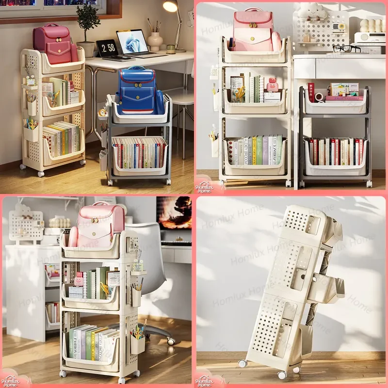 School Bag Shelf Household Removable Trolley Book Storage Rack Multi Layer Table Bag Organizer Bookshelf for Kids Bedroom
