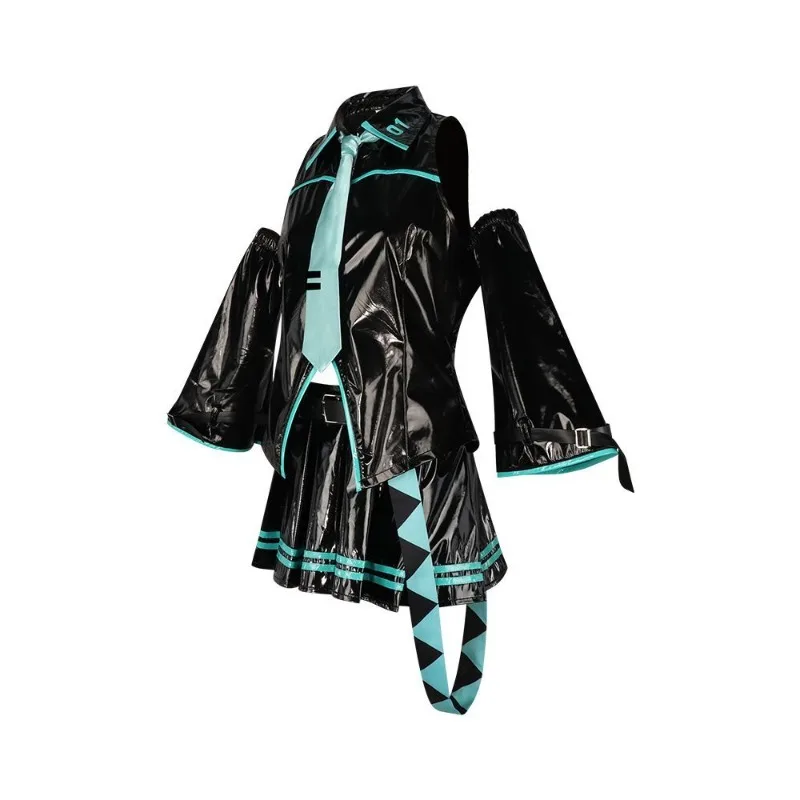 

Virtual Idol Black Patent Leather Cos Formula Suit, Two-dimensional Animation Cosplay Costume Wig Set
