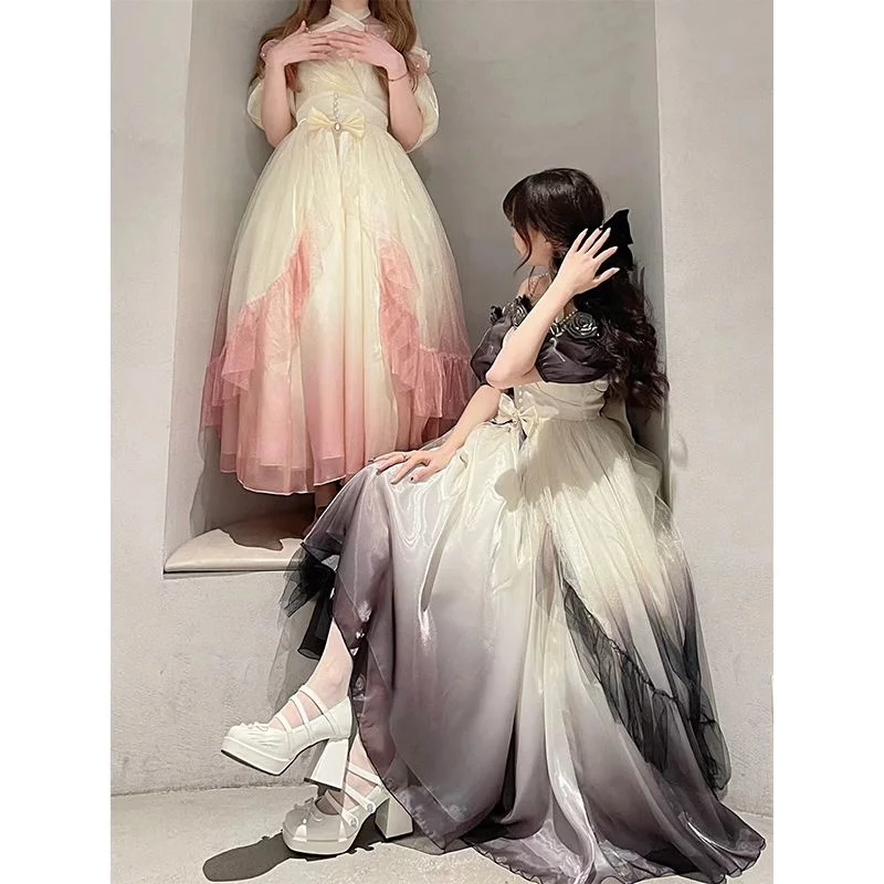 Lolita Girl Dress Mermaid Concubine Gradient 3D Rose Lolita Super Immortal Dress Flower Wedding Princess Skirt