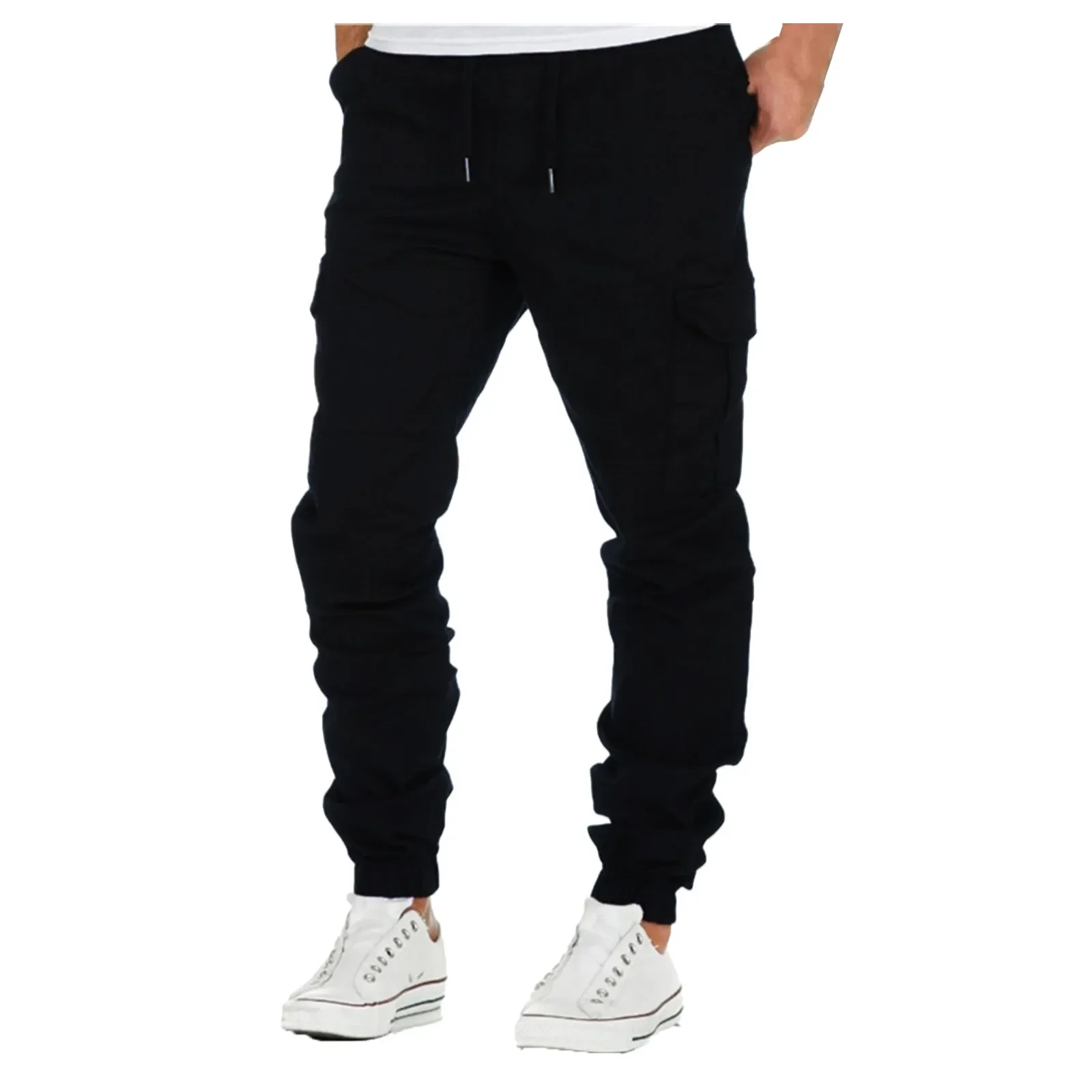 

Mens Cargo Pants Solid Color Elastic Waist Drawstrings Trousers Pockets Hip Hop Harajuku Outdoor Sports Hiking Fitness Bottoms