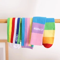Calcetines largos por encima de la rodilla para niñas, medias de algodón con bordado de letras, calentador colorido, Princesa, novedad