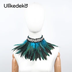 Gothic Feather Choker Collar Punk Cape Shawl Rave Party Halloween Witch Cosplay Feather Fake Collar Artificial Pearl Neck Cover