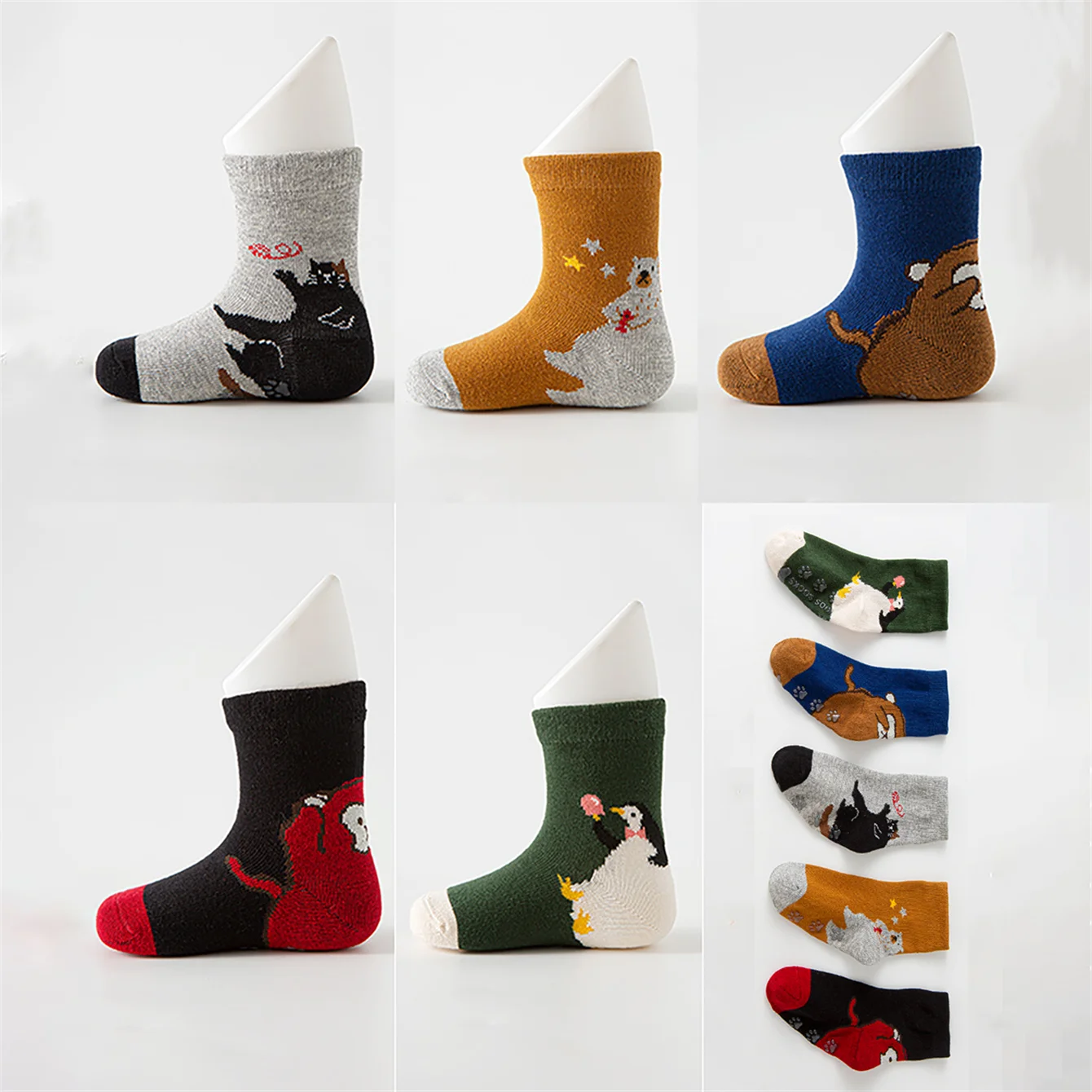 5 أزواج من الجوارب اللطيفة بأنماط دب البطريق الكرتونية للأطفال الأولاد والأطفال، مسامية، مريحة، مرنة للغاية، sw #2