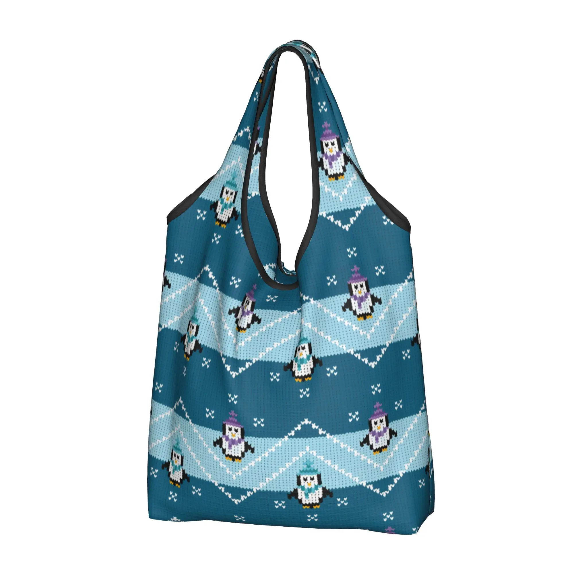Cute Penguin Aquatic Seabirds  Shopping Tote Bag Portable Cute  Animal Grocery Shopper Shoulder Bag