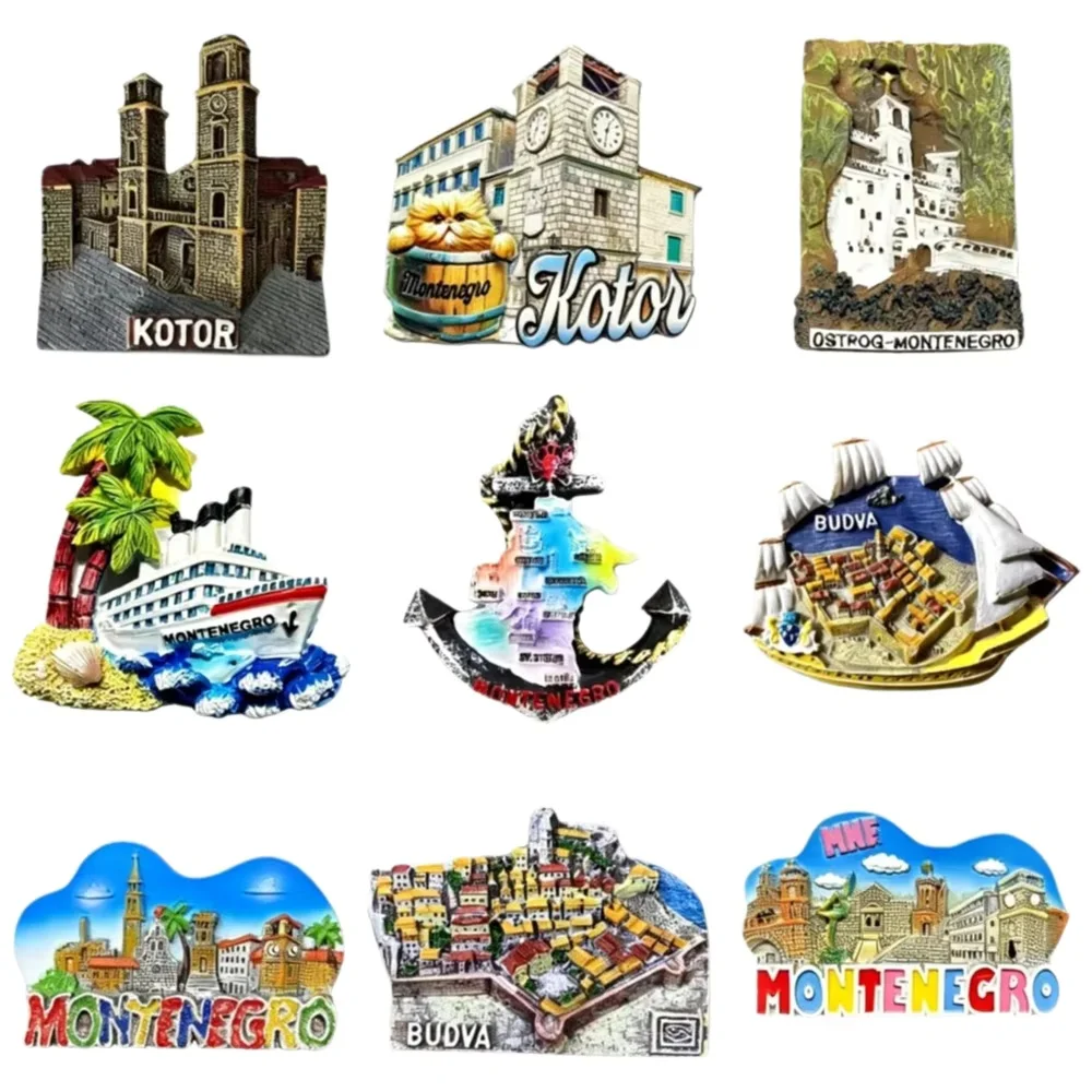 Imán de nevera 3D de la ciudad vieja de Kotor, Montenegro, hecho a mano con resina, recuerdo turístico, decoración para el hogar y la cocina, regalo de viaje