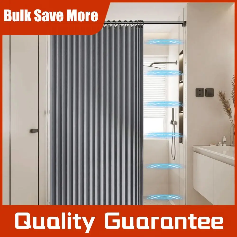 Cortina de Baño Magnética Plegable, Impermeable, con 14 Ganchos, Moderna, para Bañera