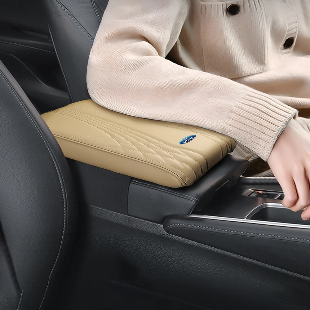 PU Leather Car Armrest Mat Center Console Arm Rest Protection Cushion For Ford Focus Mustang MK7 Mondeo Fusion Edge accesorios