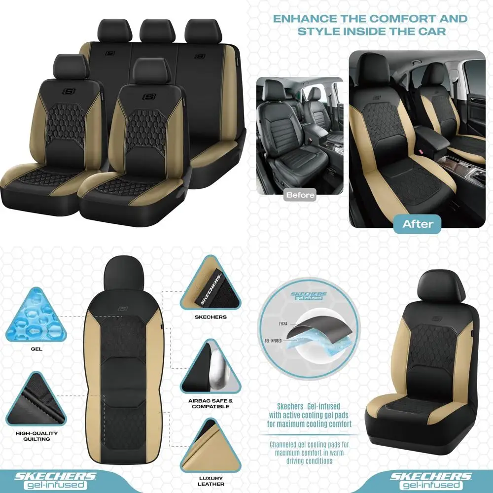 

Skechers Gel Seat Covers,Cooling Car Seat Covers,Leather Seat Covers Full Sets,Airbag Compatible,Automotive Comfort Universal Fi