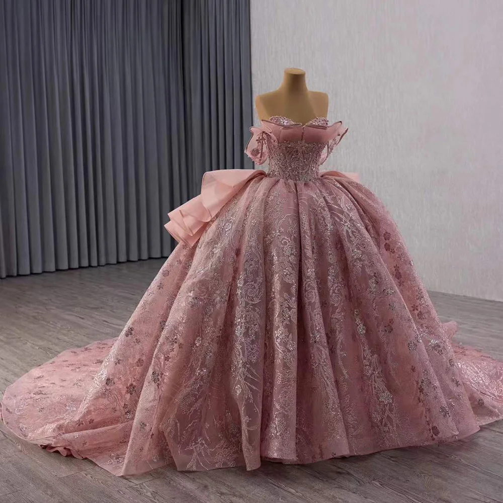 فساتين سهرة Luxury 2025 Sleeveless Sweetheart Evening Dress Crystal Beaded Lace Up Back Pink Long Dresses For Special Occasions