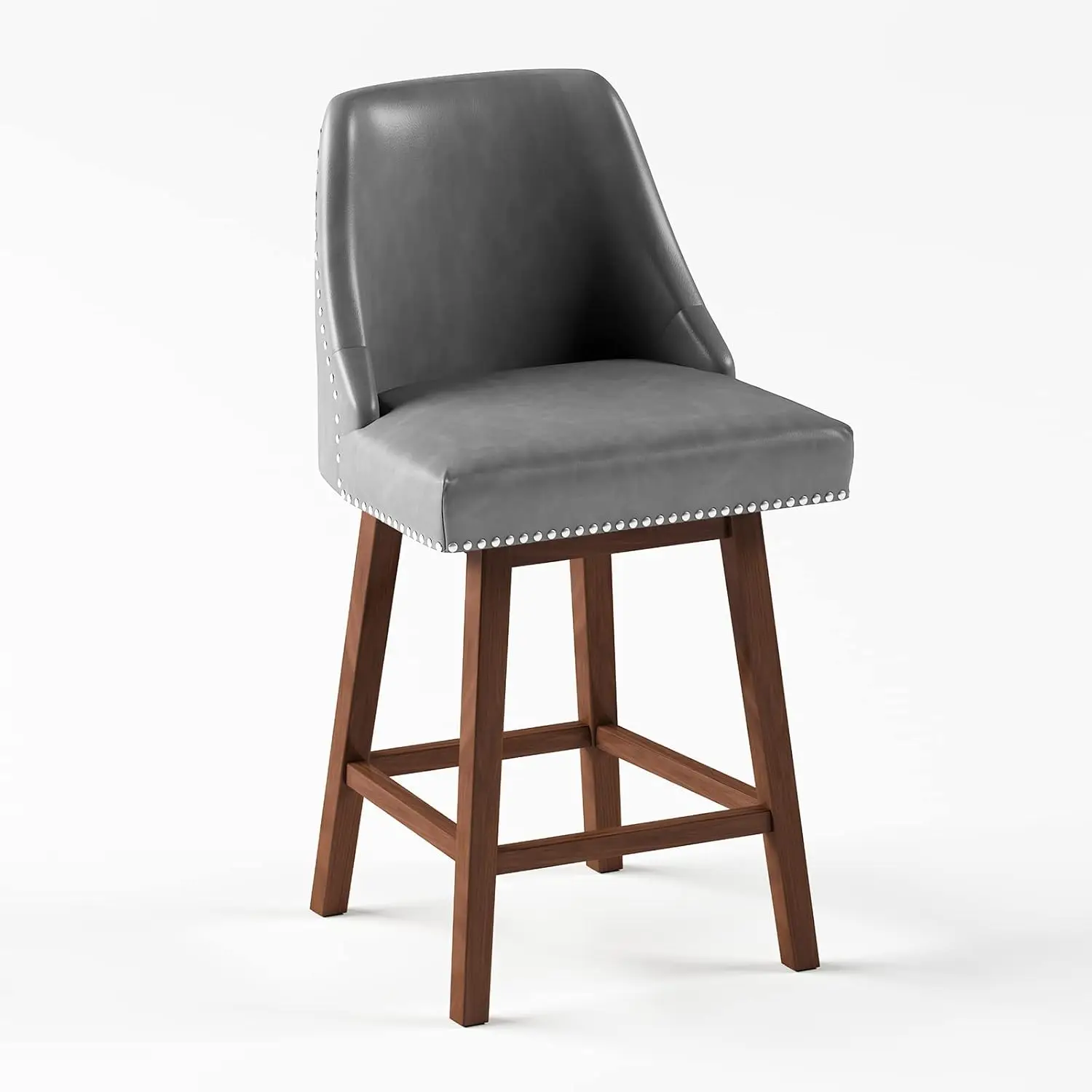 Counter Height Bar Stools Set Of 3, 26"" H Swivel Barstools With Back, Synthetic Leather Counter Stool, Solid Wood Legs,