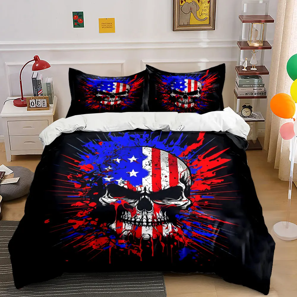 Graffiti Skull With American Flag Print Soft Comfortable Duvet Cover Bedding Set Included 1*Duvet Cover 2*Pillowcases