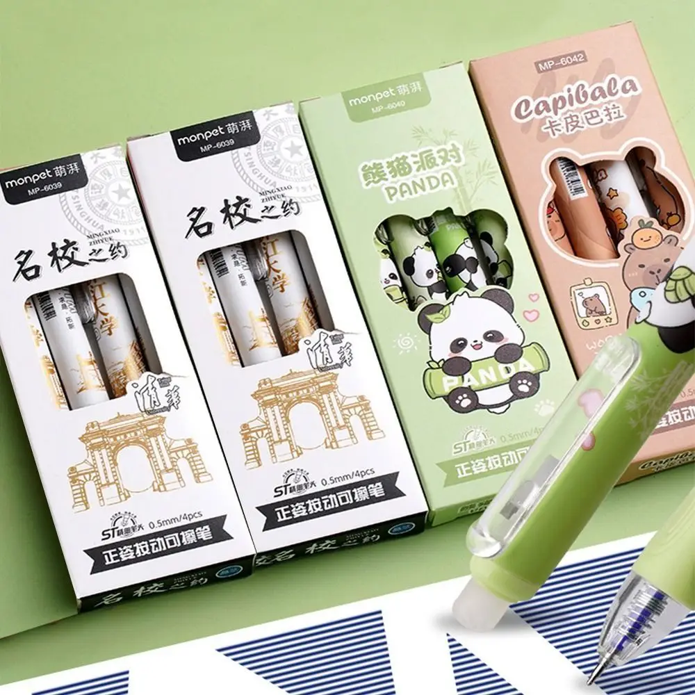 4 Pcs Cute Panda Erasable Gel Pens, 0.5mm Blue/Black Soft Grip Signature Pens for Cute Girl Students Office School Gifts