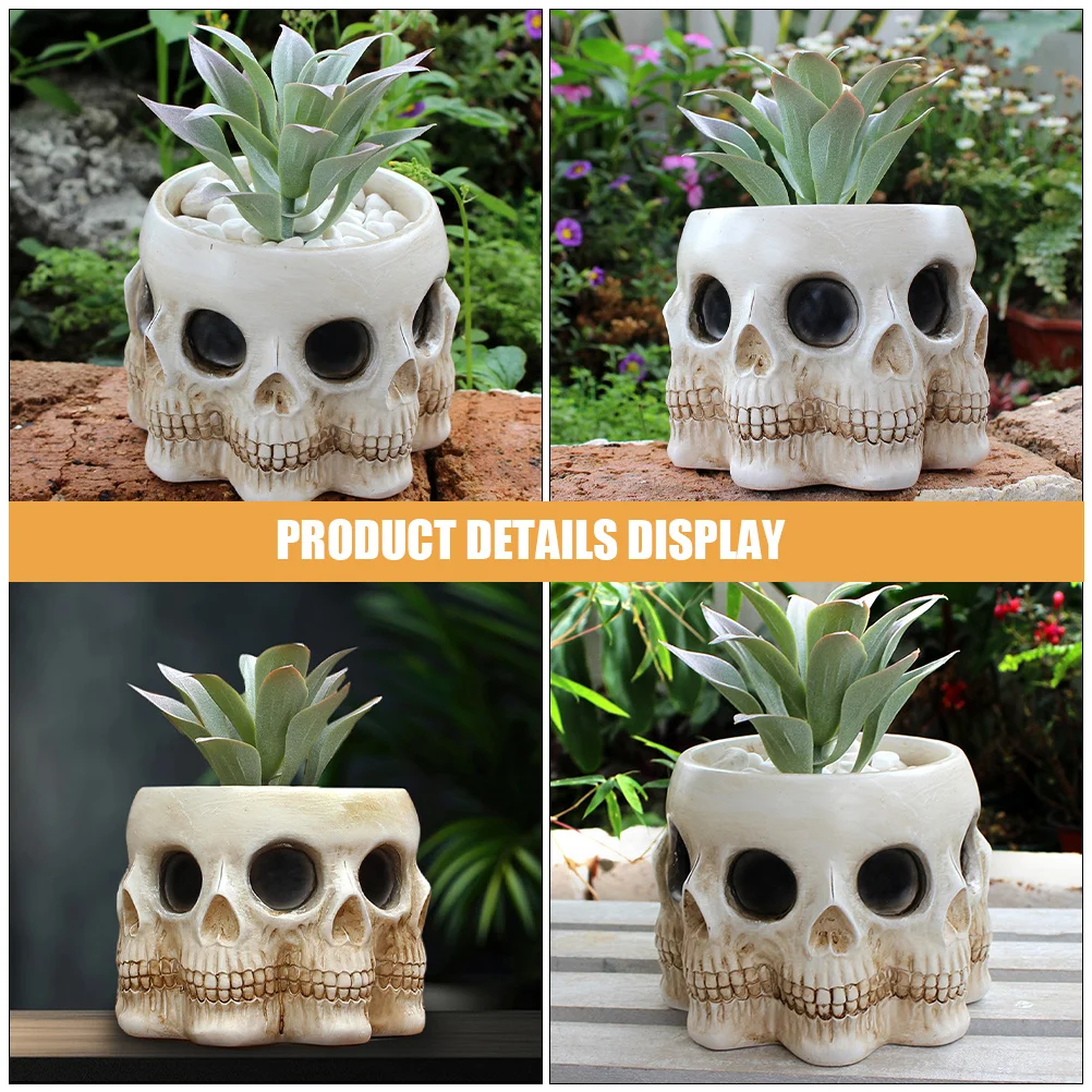 

Creative Skull Flowerpot Resin Planter Unique Halloween Decoration Lightweight Desktop Ornament for Home Office Balcony