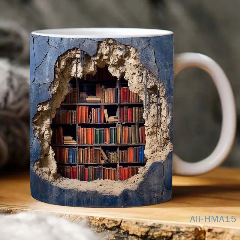 

3D Library Bookshelf Ceramic Mug Cup Creative Book Shelf Multi-Purpose Coffee Mugs Home Table Decoration Gift