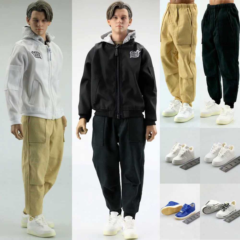 

1/6 Scale Male Soldier Bomber Hooded Jacket Baseball Shirt Coat Casual Loose Cargo Pants fit 12'' Action Figure Body Model