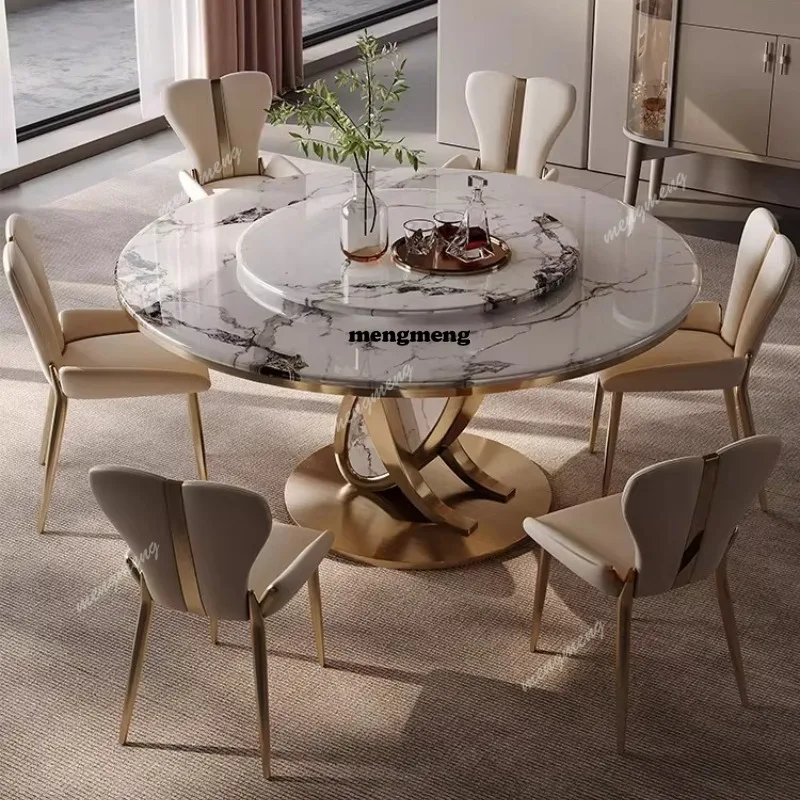 Marble round dining table household microcrystalline stone Italian light luxury stone dining table and chairs