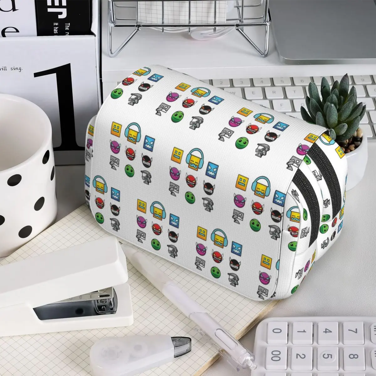 Video Game Geometry Dash Pencil Case for Boys Girls Gifts Pen Box Pencil Bag Stationery Supplies Pen Holder Bag