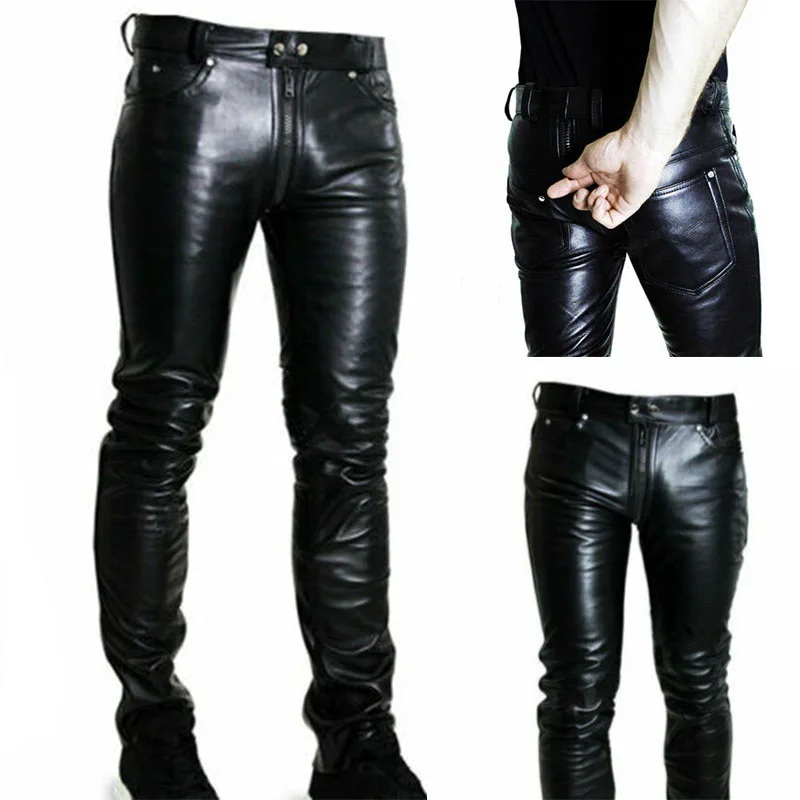 

2025 Hot Men's Casual Leather Pants Zipper Pu Long Trousers Youthful Vitality Style No Brand Registered Trademark