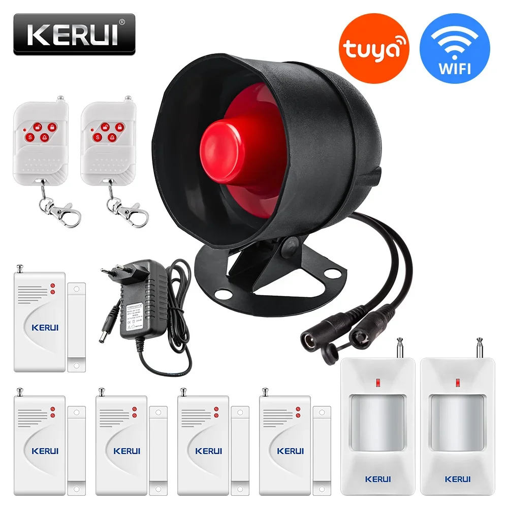 KERUI Wireless Security Home Alarm System Tuya Smart WIFI Burglar Garage Alert Siren with PIR Motion Door Sensor Remote Control