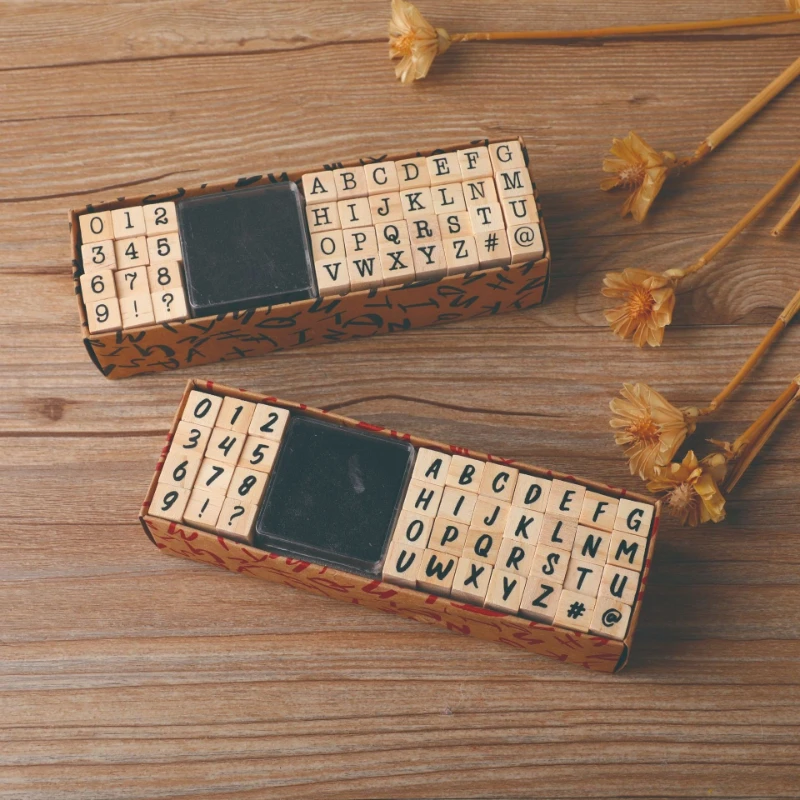 Büro- und Schulbedarf, einfaches Tagebuch-Set, Schreibmaschine, Zahlen- und Buchstabensiegel, DIY-Tagebuch aus Holz, 40 Stück in der 8-Serie, sortierter Stempel