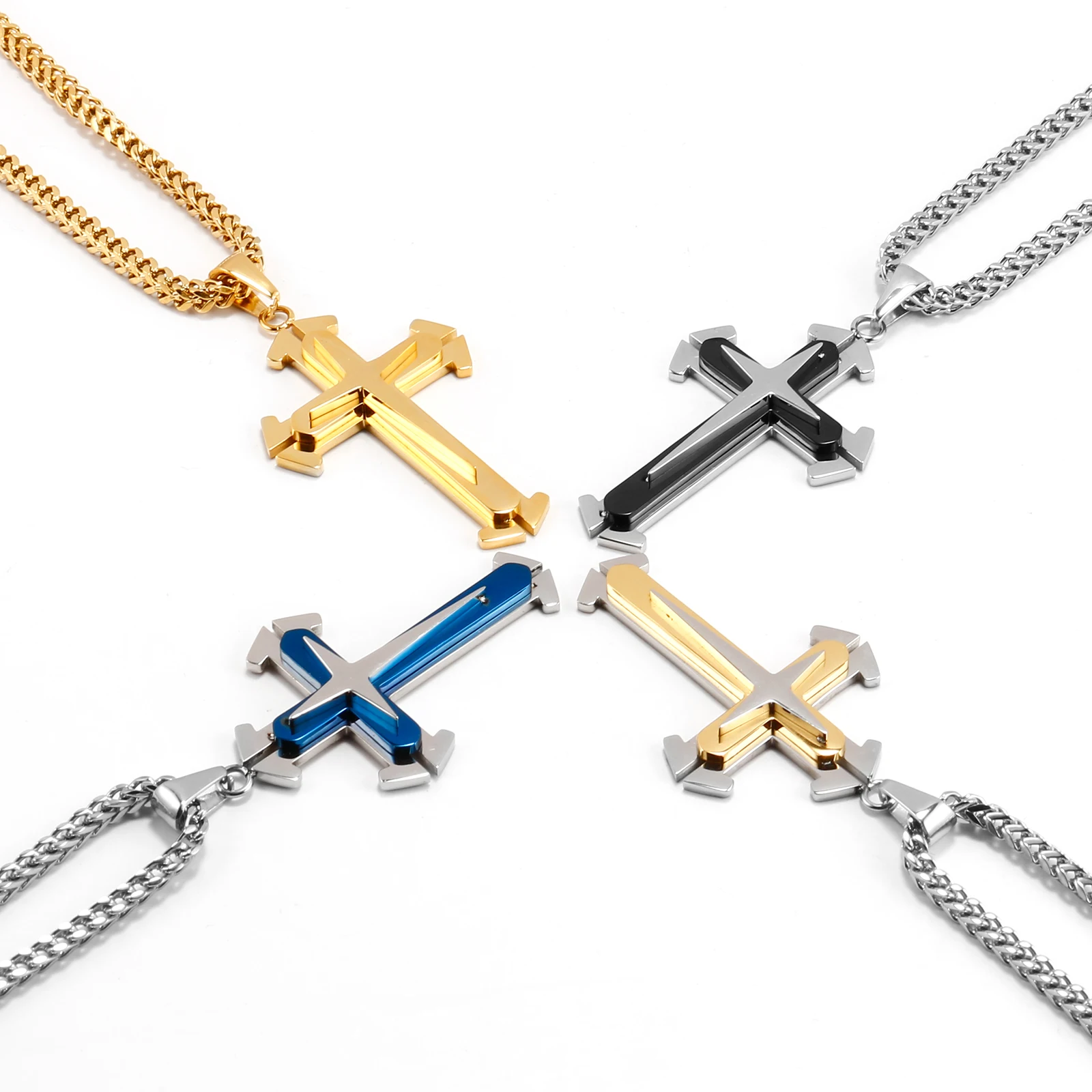 Hip Hop Punk Stacking Cross Pendant Necklace for Men Women Stainless Steel Link Choker Chain Fashion Jewelry Accessories Gifts