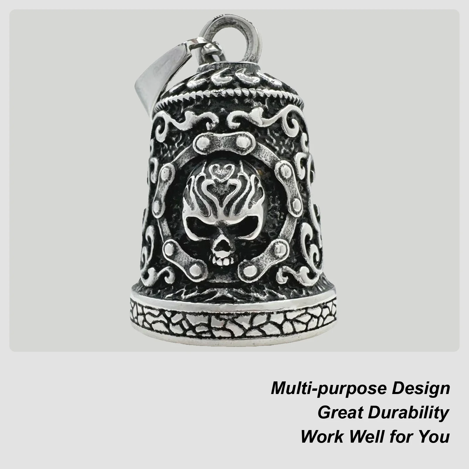 Biker Bells For Motorcycles Rider Skull Bell Charm For Riding Vintage Handmade Biker Ornament Weatherproof Rider Key Chain For