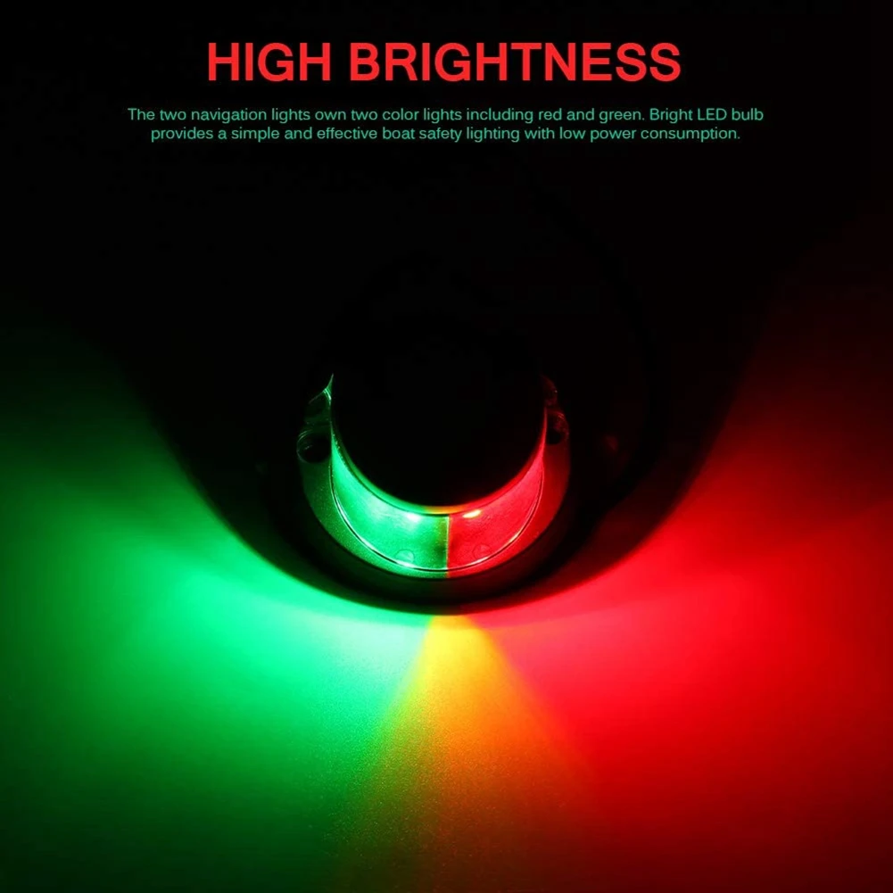 Plain 2Pcs 12V Navigation Lights LED Zinc Alloy Bow Light Marine Boat LED Red Green Pontoons Sailing Signal Lights