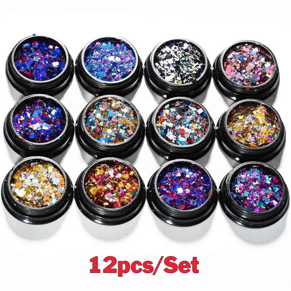 24 teile/satz Sparkly Holographische Feinen Zucker Nagel Pulver Diamant Chrom Pigment Staub Für Gel Polnisch Glitter Maniküre Zubehör