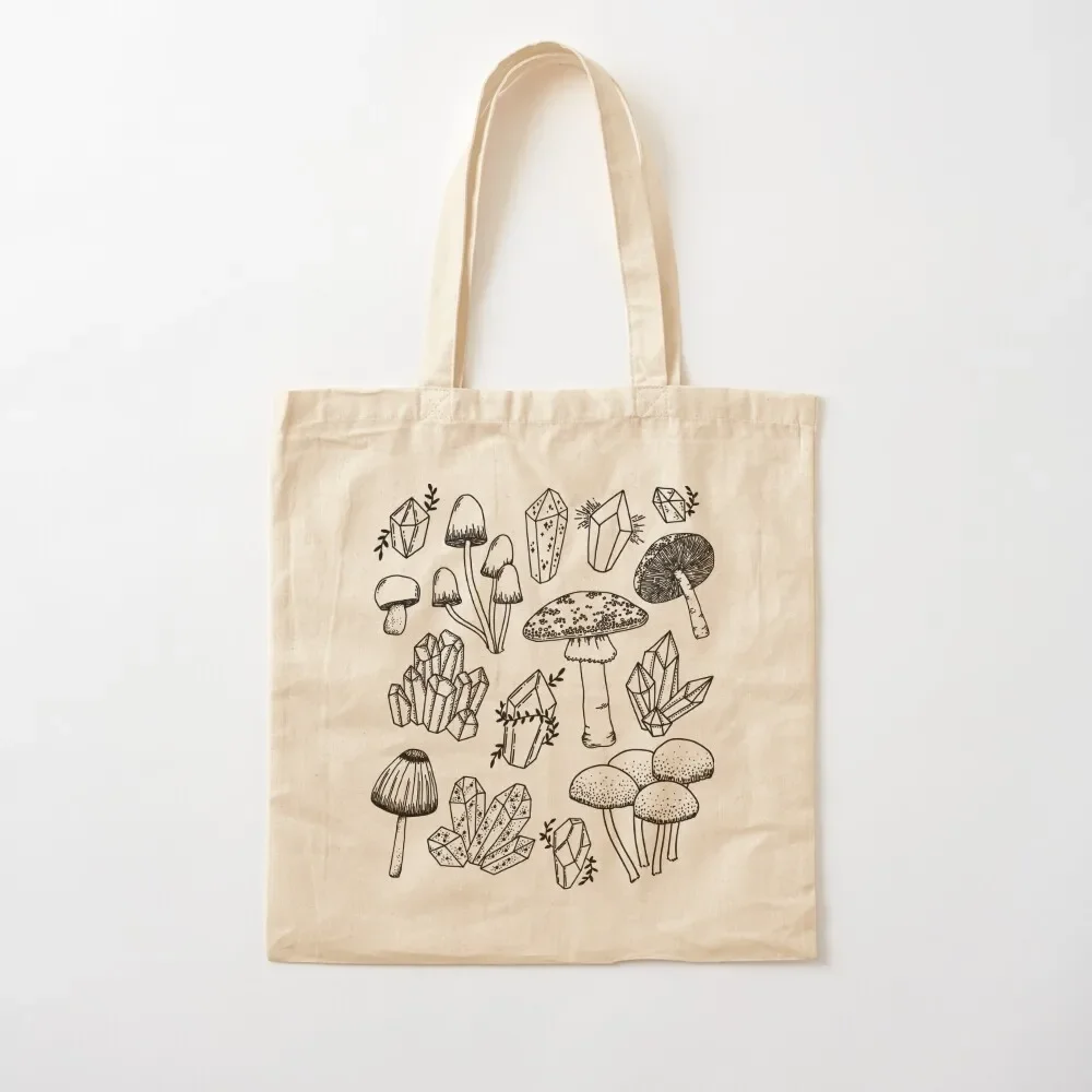 Cottagecore Goth Mushroom Fungi Crystals: Witchy Mycology, Vintage Grunge Fairycore, Forest Themed Goblincore Tote Bag