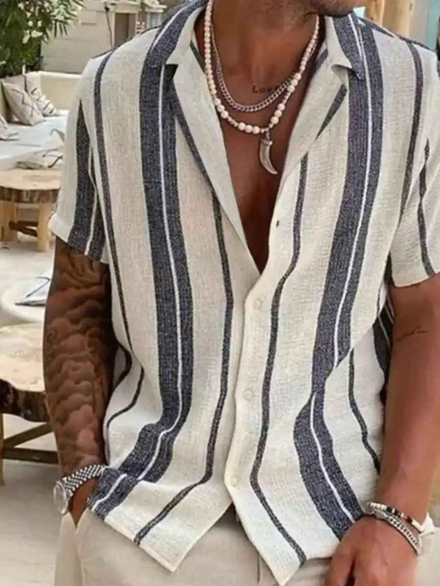 

Men's Lightweight Striped Short Sleeve Shirt for Summer Casual Wear
