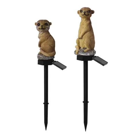 귀여운 Meerkats 정원 동상 Meerkats 라이트 업 LED 헬멧 그림 태양 빛 동물 장식 야외 입상