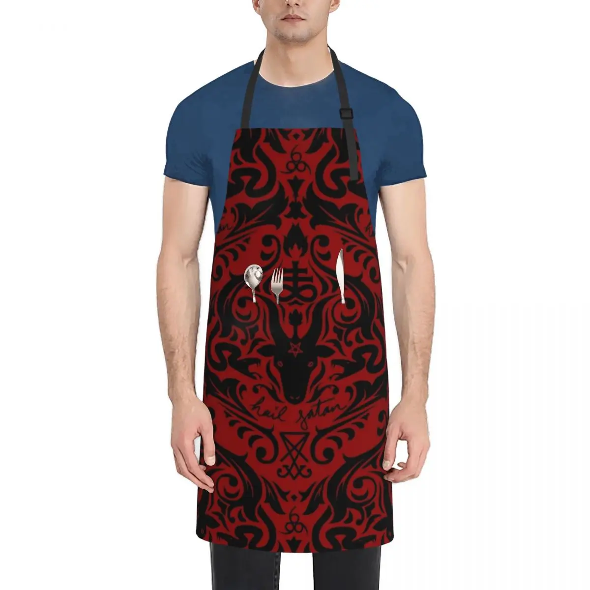 Damask - Hail Satan (Black & Red default) Apron Salon esthetician Novelties Kitchen And Home chefs Apron