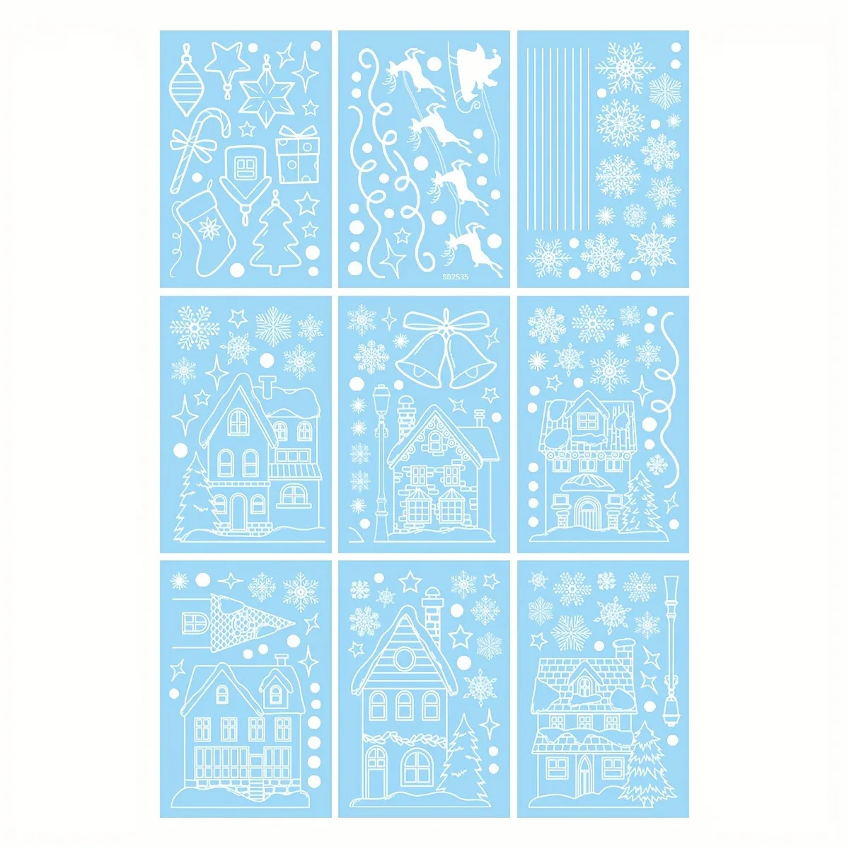 9 أوراق (185 قطعة) ملصقات نافذة عيد الميلاد - شارات تتشبث ثابتة من مادة PVC، ديكور عطلة احتفالي مع رقاقات الثلج، النجوم، العطلات #4