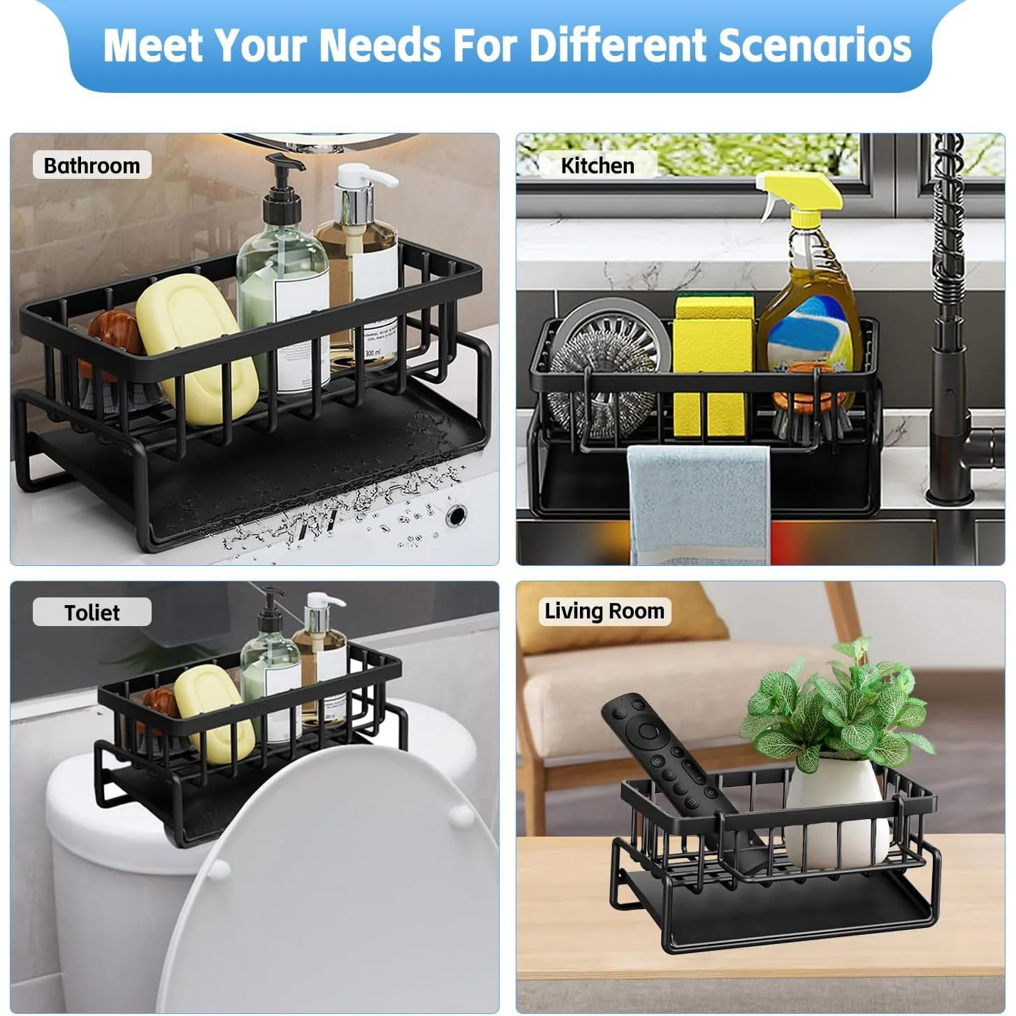 Kitchen Sink Drain Rack Organizer Carbon Steel Sponge Storage Faucet Holder Self-Draining Soap Dishcloth Towel Shelf