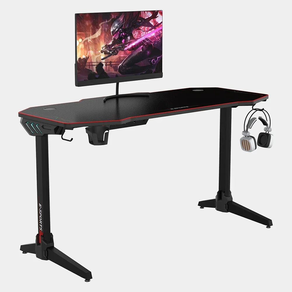 Mesa Ergonômica de Jogos para E-Sports, Mesa de Computador, PC Workstation, Mouse Pad, Tabelas Gamer, Luz RGB, 55 in