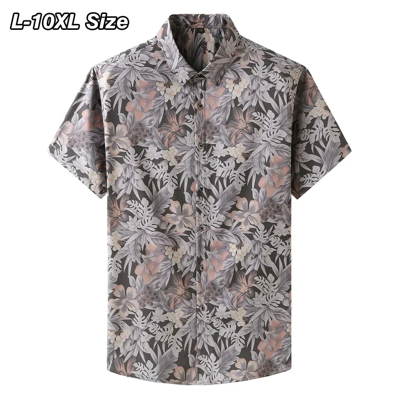 

Short Men's Sleeve Floral Shirts Summer Plus Size 8XL 10XL Loose Elasticity Print Fashion Hawaii Beach Shirt Tops Brand Clothing