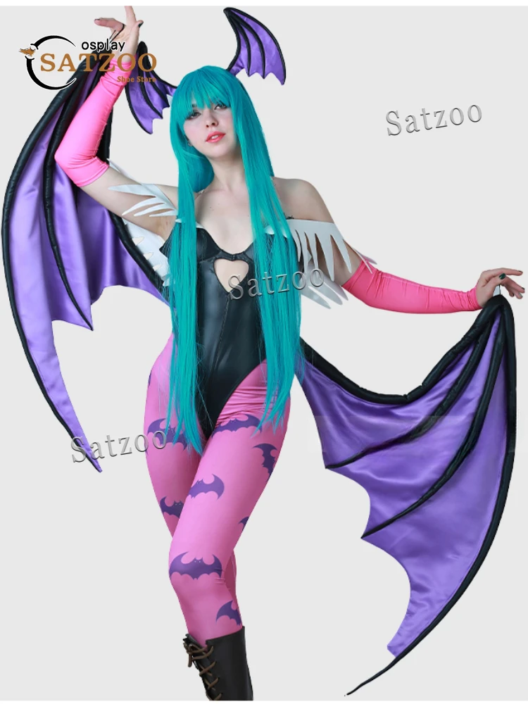 Morrigan Aensland Vampire Winged Headwear Tight fitting suit set Props Christmas Fancy Party Costumes Accessories Wig