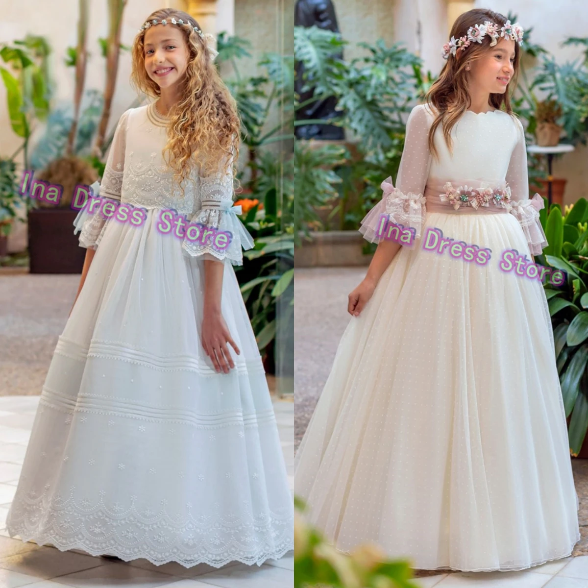 Vestidos de primera comunión idílicos personalizados, vestido de niña de flores con estampado de encaje personalizado, vestidos de fiesta de cumpleaños para niñas pequeñas