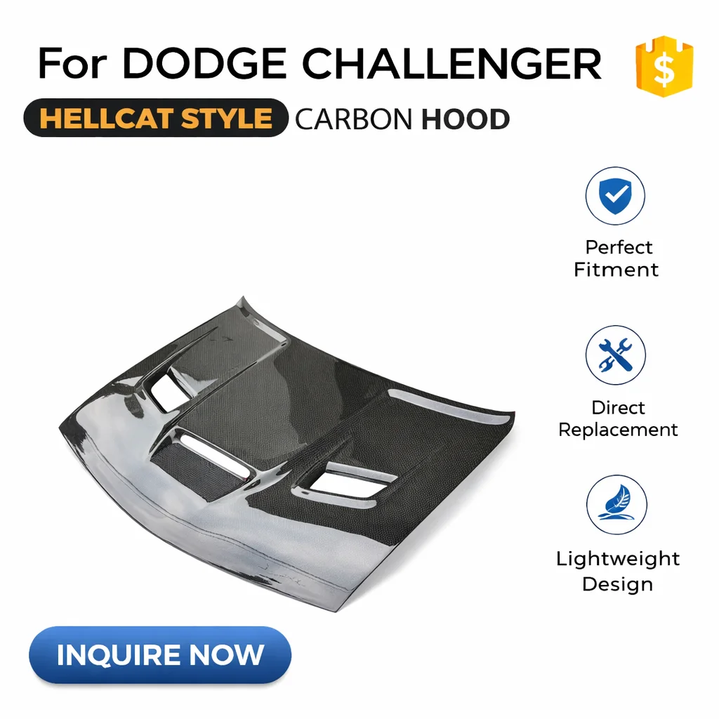 

Carbon Fiber Hood With Vent For Dodge Challenger (2015-2023) | Hellcat Style Front Bonnet Replacement | OEM-Style Fit