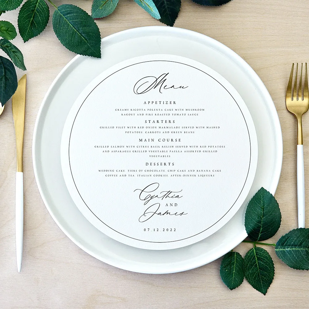Okrągłe Karty Menu Personalizowane Karty Menu na Ślub, Uroczystość Przyjęcia Weselnego, Baby Shower, Urodziny, Dekoracje na Stół, Karty Stołowe 8 Cali