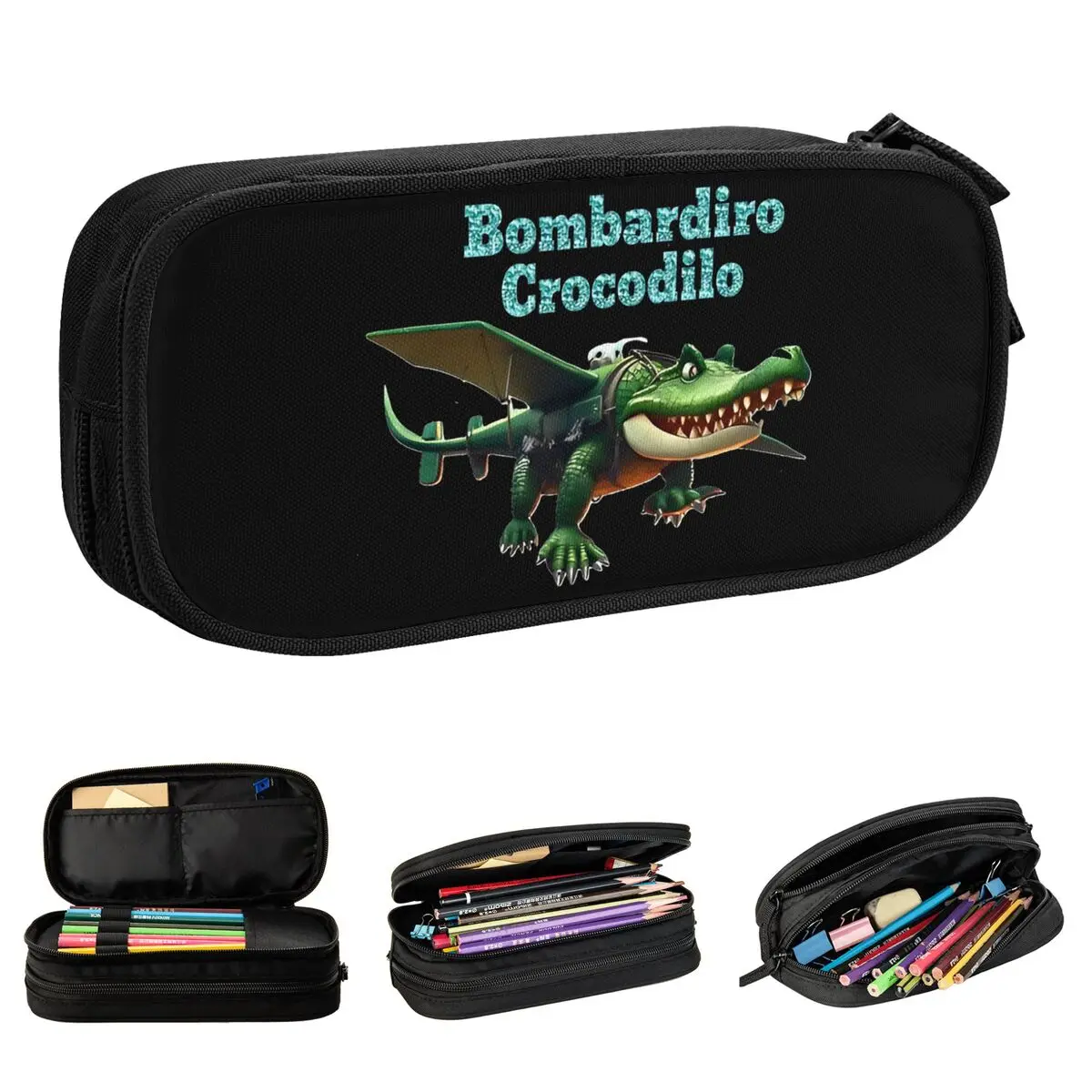 Bombardiro Crocodilo الموسيقى الإيطالية Brainrot مقلمة s ميمي pencelcases صندوق القلم أكياس تخزين كبيرة الطلاب القرطاسية المدرسية