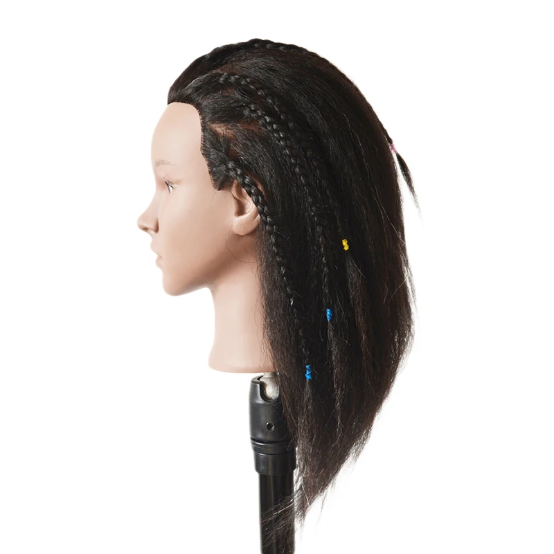 Arican100%Real Human Hair Mannequin Head Black Thick Hair 14inch Afro Training Head Kit Cosmetology Doll Styling Head With Clamp