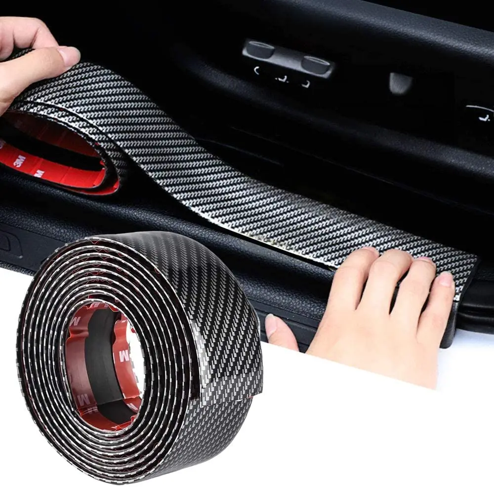 

Black Carbon Fiber Car Door Plate Sticker Sill Scuff Cover Anti Scratch Strip